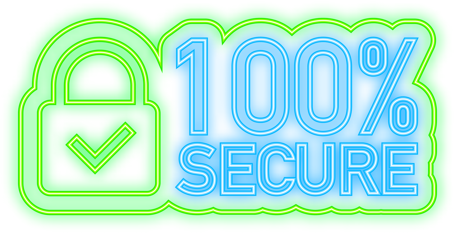 100 Secure grunge vector neon icon. Badge or button for commerce website. Vector stock illustration